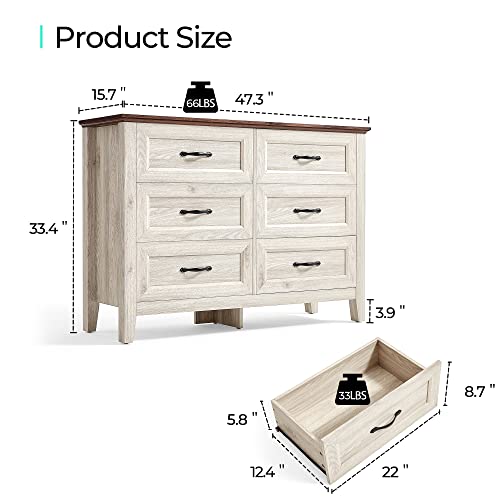 White Wood Farmhouse Dresser with 6 Drawers