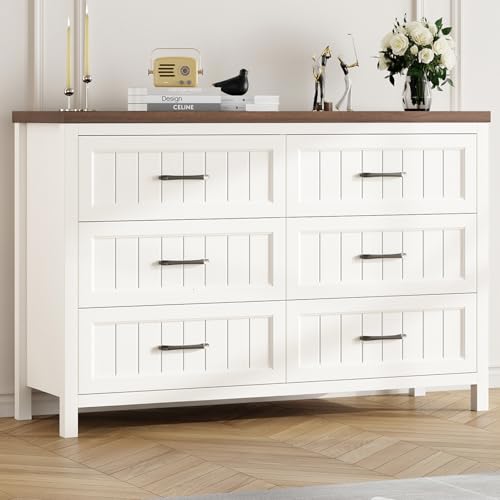 White & Brown Rustic 6-Drawer Dresser for Your Bedroom