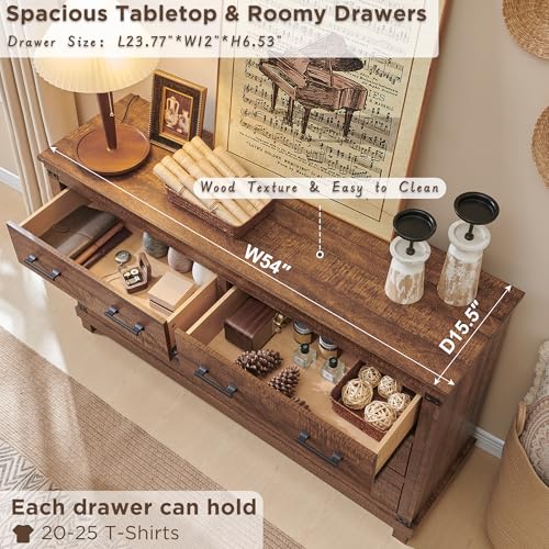 Rustic Wood Dresser with 6 Drawers for Bedroom and Living Room