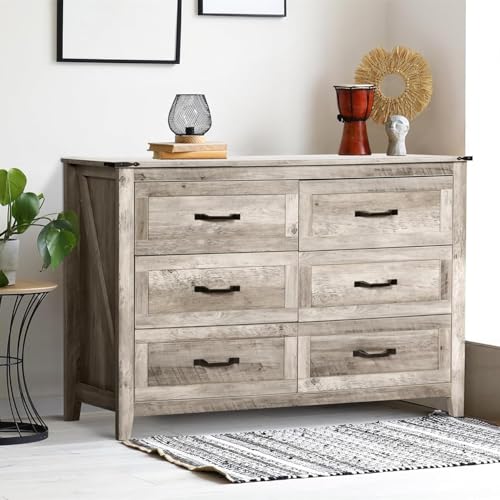 Rustic Oak 6 Drawer Dresser for Bedroom or Living Room