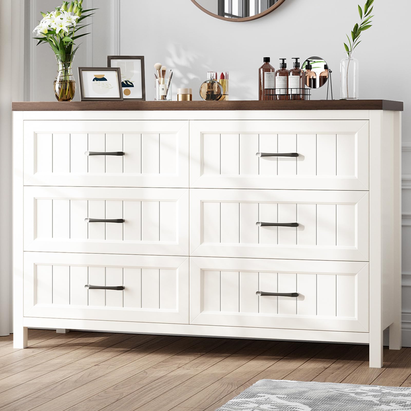 White & Brown Rustic 6-Drawer Dresser for Your Bedroom