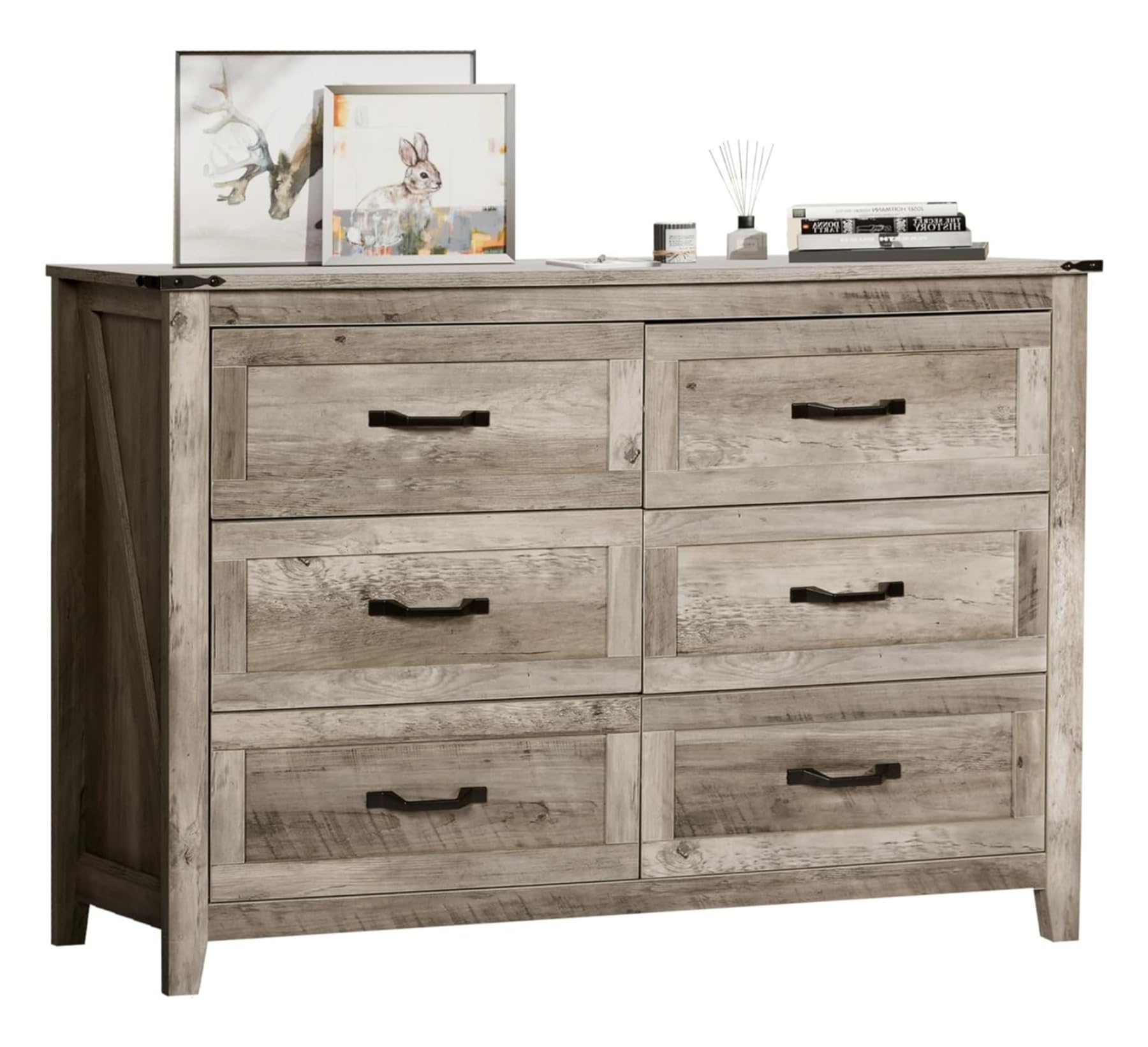 Rustic Oak 6 Drawer Dresser for Bedroom or Living Room