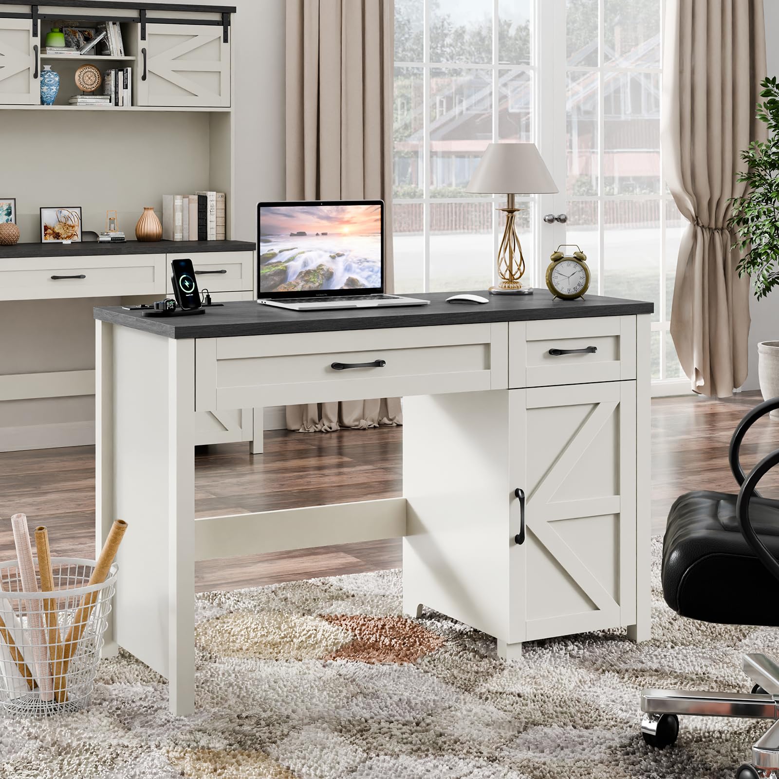 Farmhouse 47 Executive Computer Desk with Drawers and Storage for Home Office